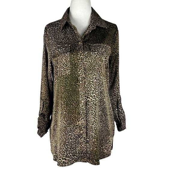 Jones NEW YORK SIGNATURE ANIMAL PRINT LONG SLEEVE BUTTON DOWN BLOUSE - Picture 1 of 16